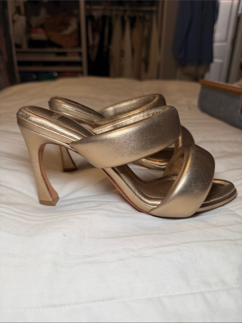 Alexandre Birman Metallic Gold Double-Band Slide Mules